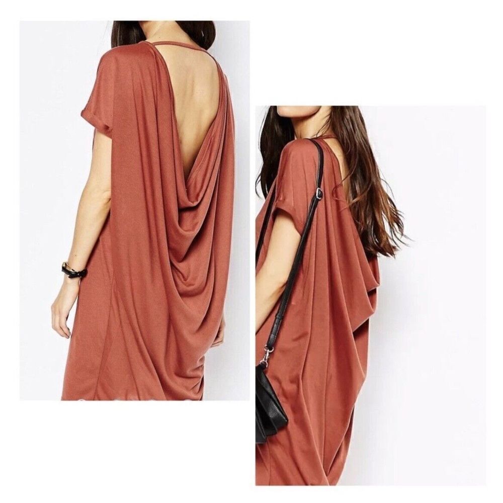 MICHELLE by Comune Womens Brown Brick Open Back Draped Maxi Dress NEW Sz XS
